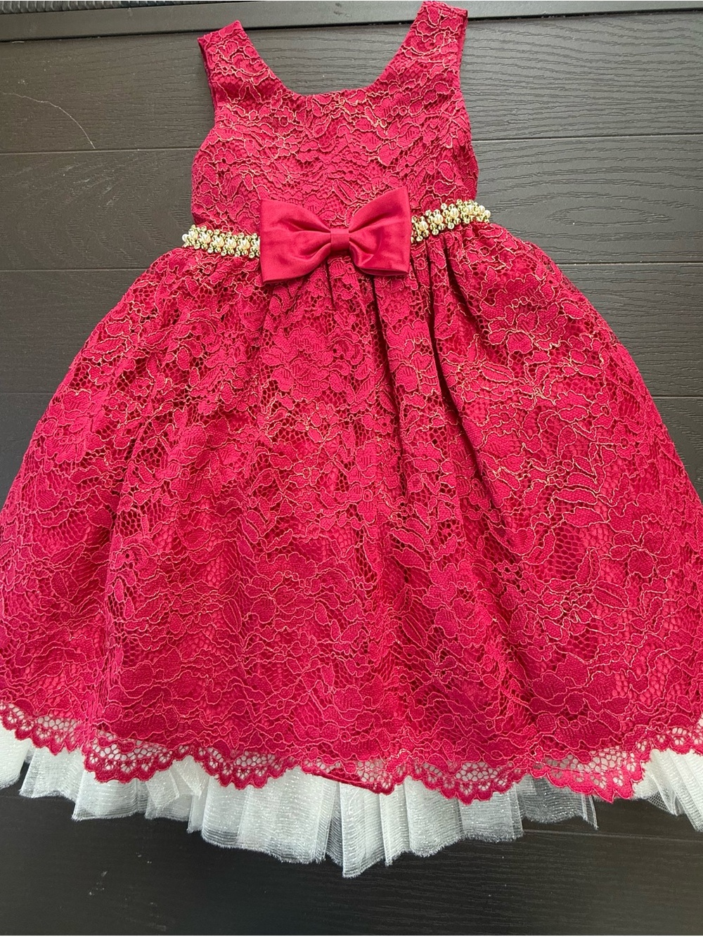 American Princess Fuchsia Lace Party Dress with Gold Waist Size 4T